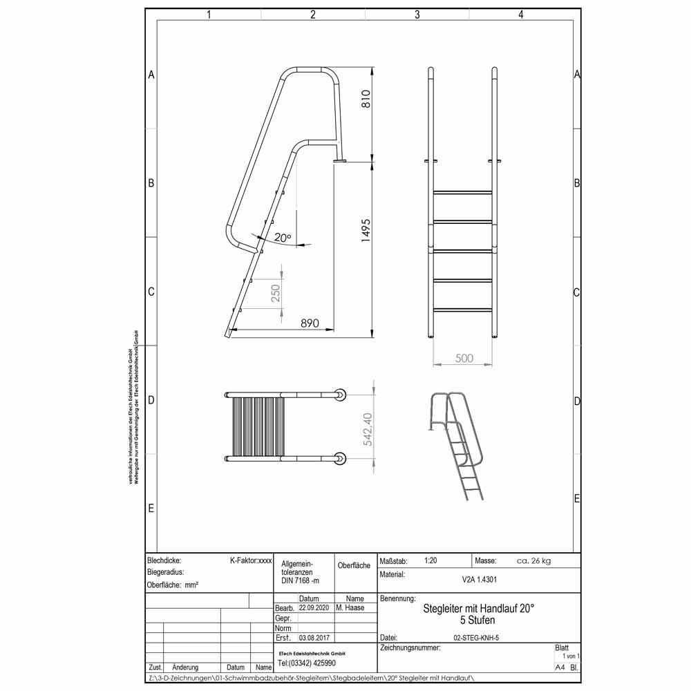 Datenblatt-Badeleiter Form H, 5-stufig