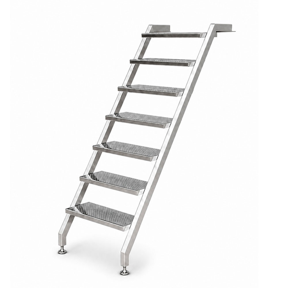 Pooltreppe aus Edelstahl V4A mit 7 Stufen ohne Handlauf, für Schwimmbecken