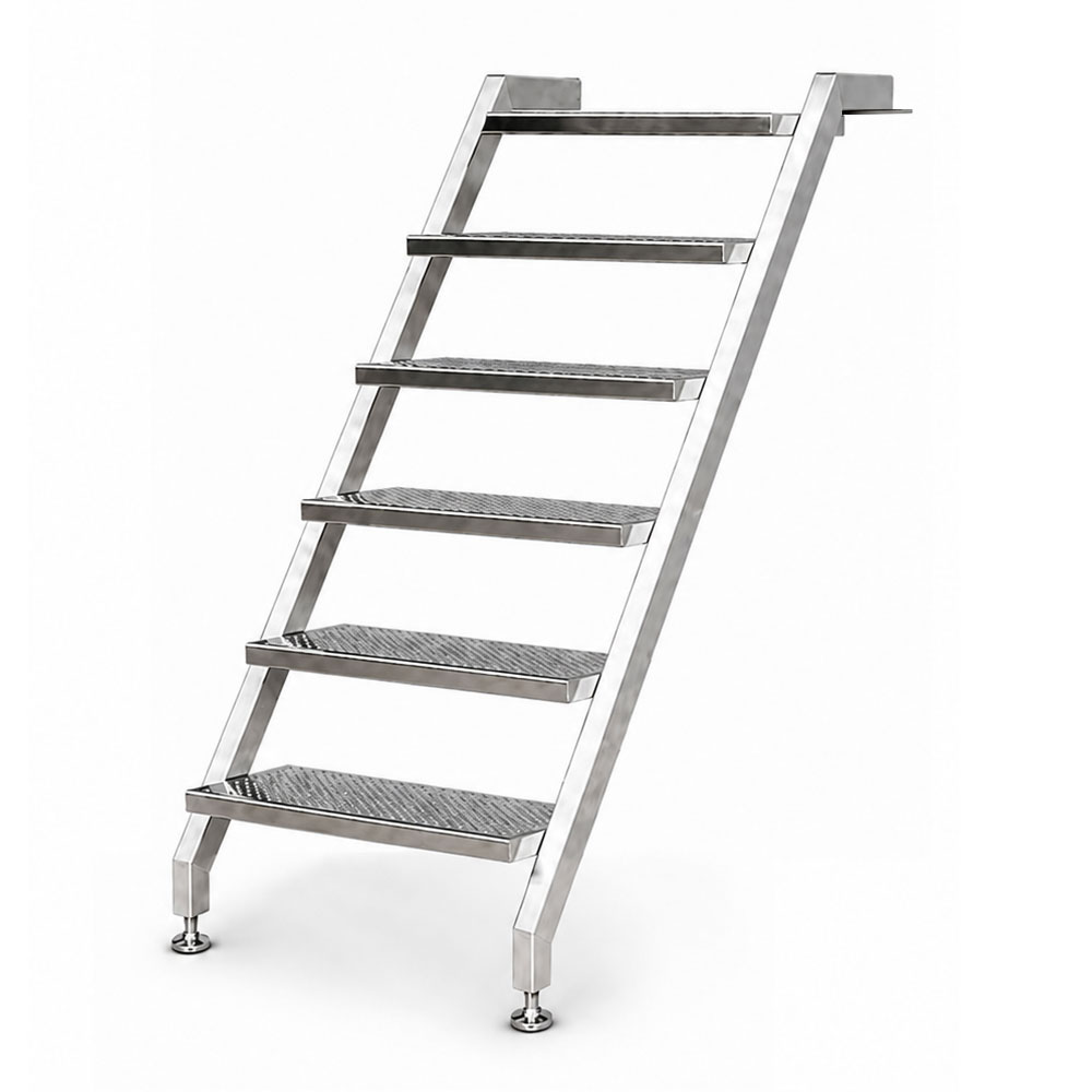 Pooltreppe aus Edelstahl V4A mit 6 Stufen ohne Handlauf, für Schwimmbecken