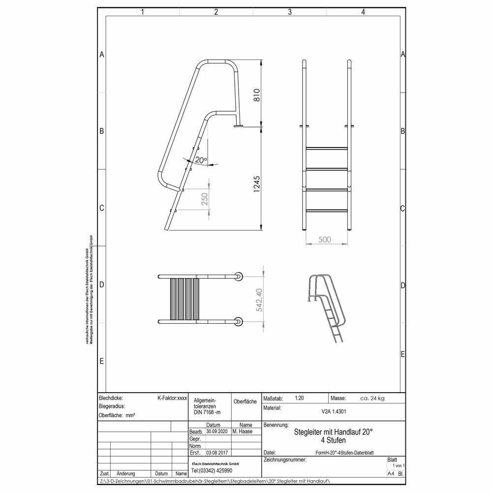 Datenblatt-Badeleiter Form H, 4-stufig