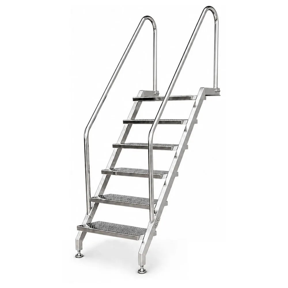 Pooltreppe aus Edelstahl V4A mit 6 Stufen, beidseitigem Handlauf, für Schwimmbecken