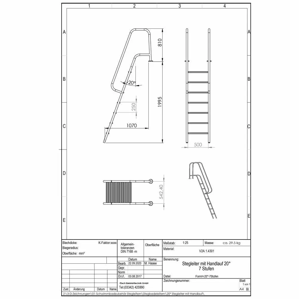 Datenblatt-Badeleiter Form H, 7-stufig