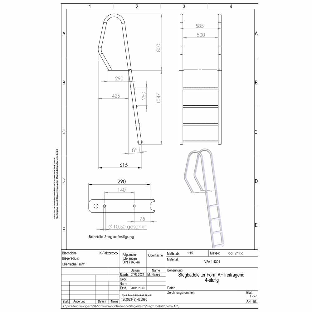 Datenblatt-Stegleiter Form A, 4-stufig, freitragend