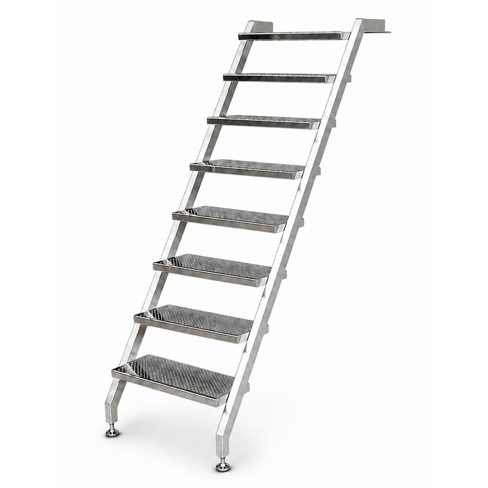 Pooltreppe aus Edelstahl V4A mit 8 Stufen ohne Handlauf, für Schwimmbecken