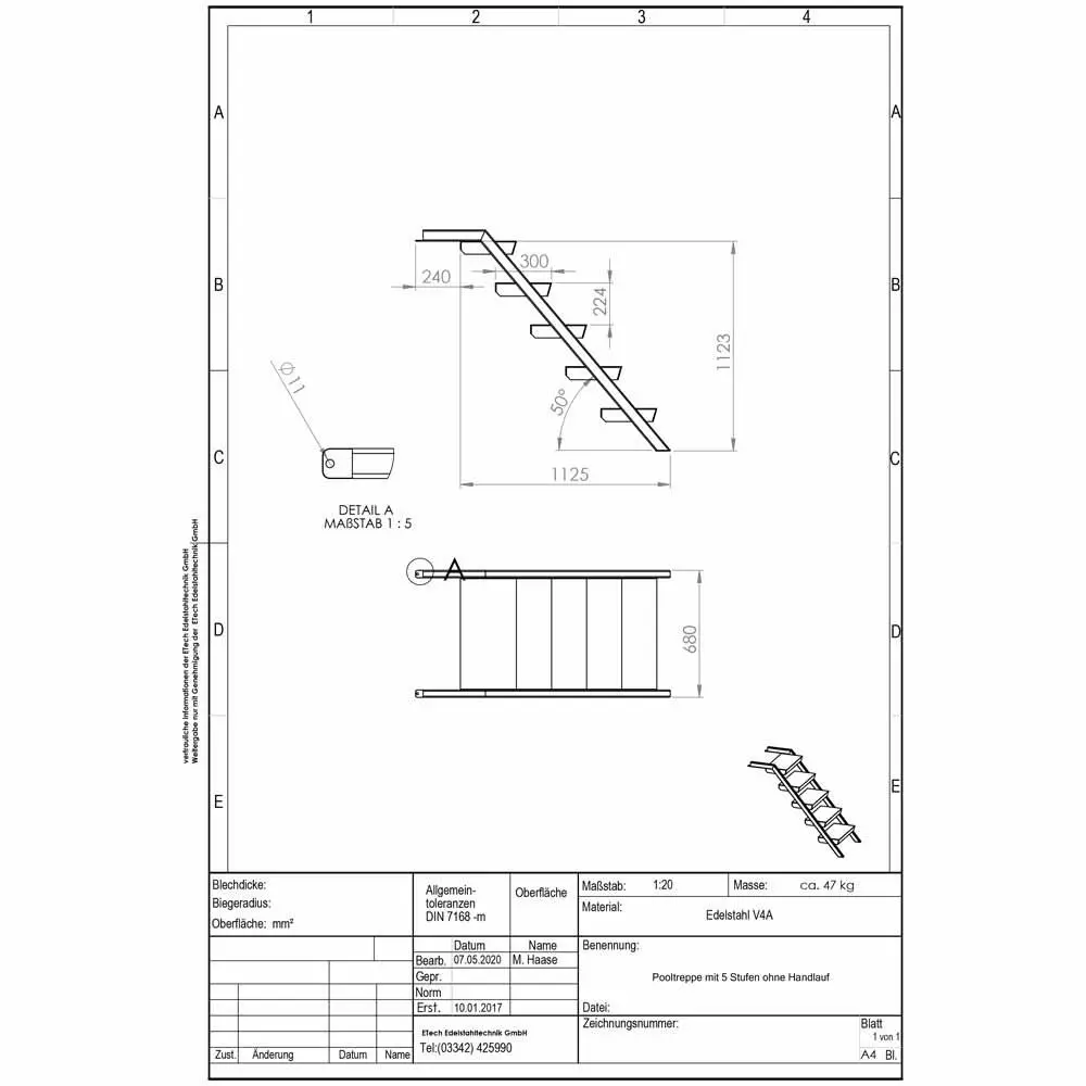 Pooltreppe-technische Daten