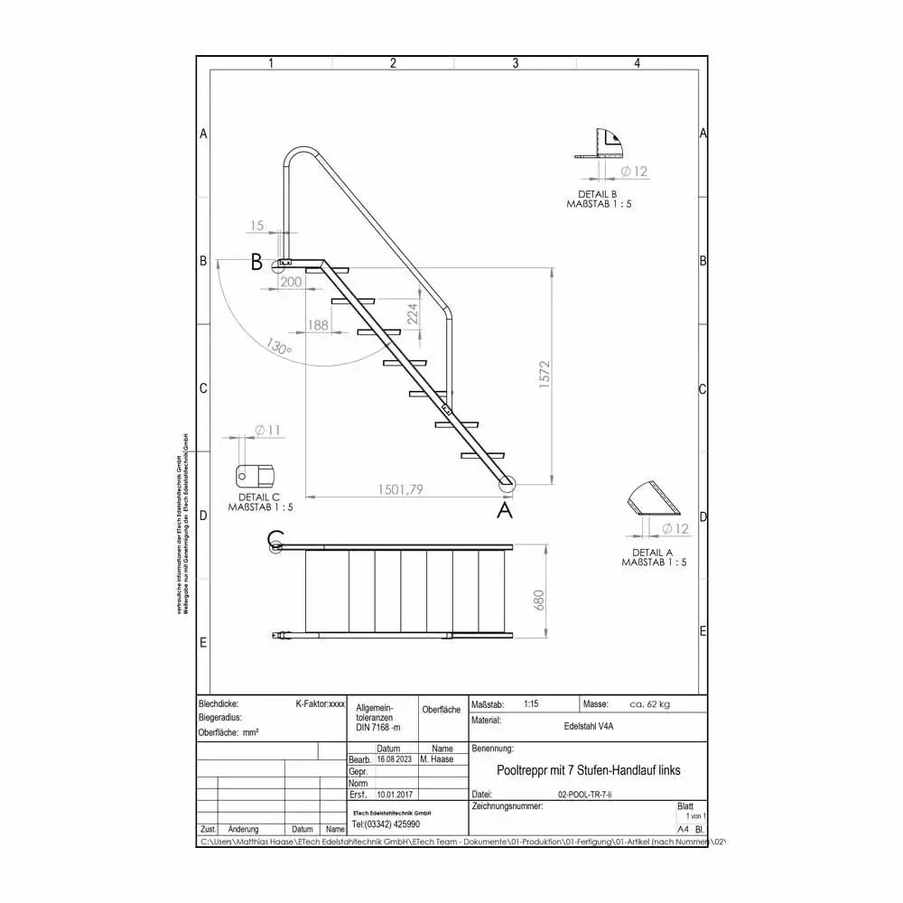 Pooltreppe-technische Daten