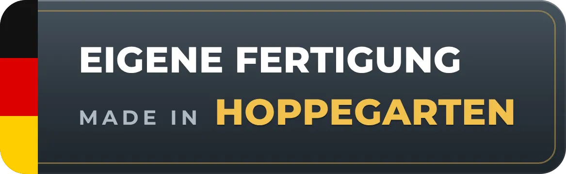Qualitätssiegel „Eigene Fertigung – Made in Hoppegarten" von ETech Edelstahltechnik – Edelstahlprodukte aus eigener Fertigung in Deutschland