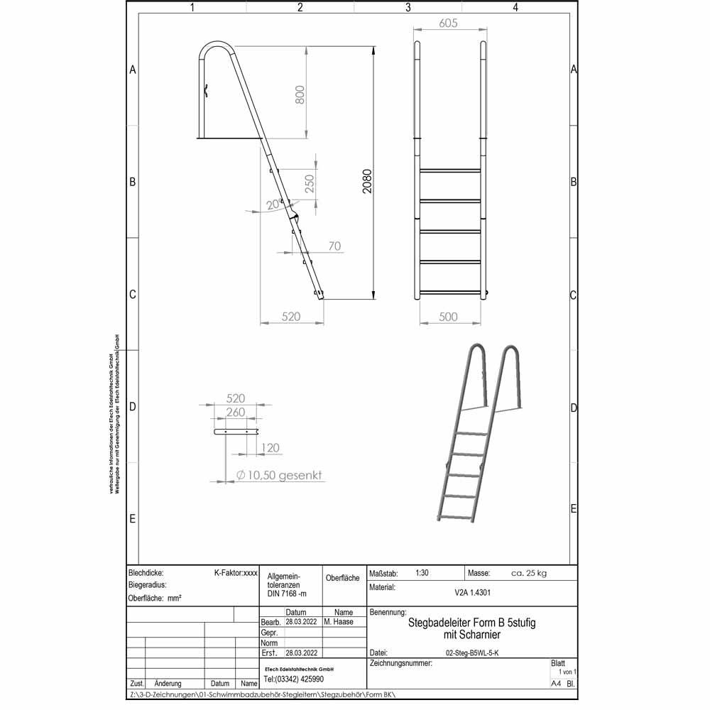 Datenblatt-Steg Leiter klappbar, 5-stufig