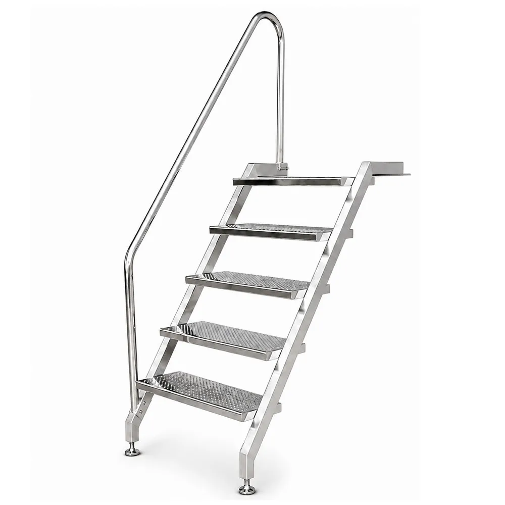 Pooltreppe aus Edelstahl V4A mit 5 Stufen, linksseitigem Handlauf, für Schwimmbecken