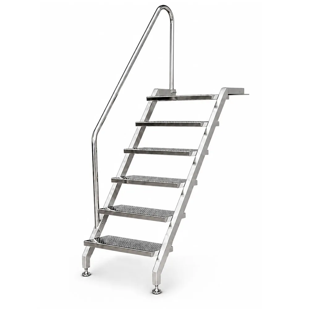 Pooltreppe aus Edelstahl V4A mit 6 Stufen, linksseitigem Handlauf, für Schwimmbecken