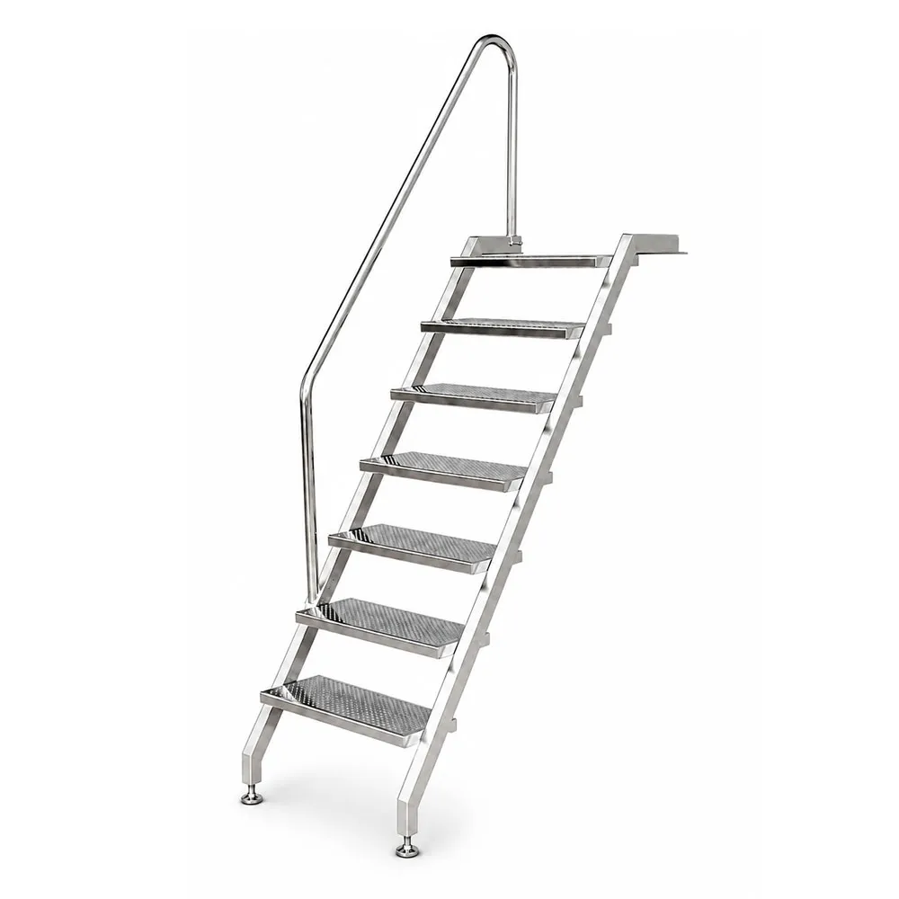 Pooltreppe aus Edelstahl V4A mit 7 Stufen, linksseitigem Handlauf, für Schwimmbecken