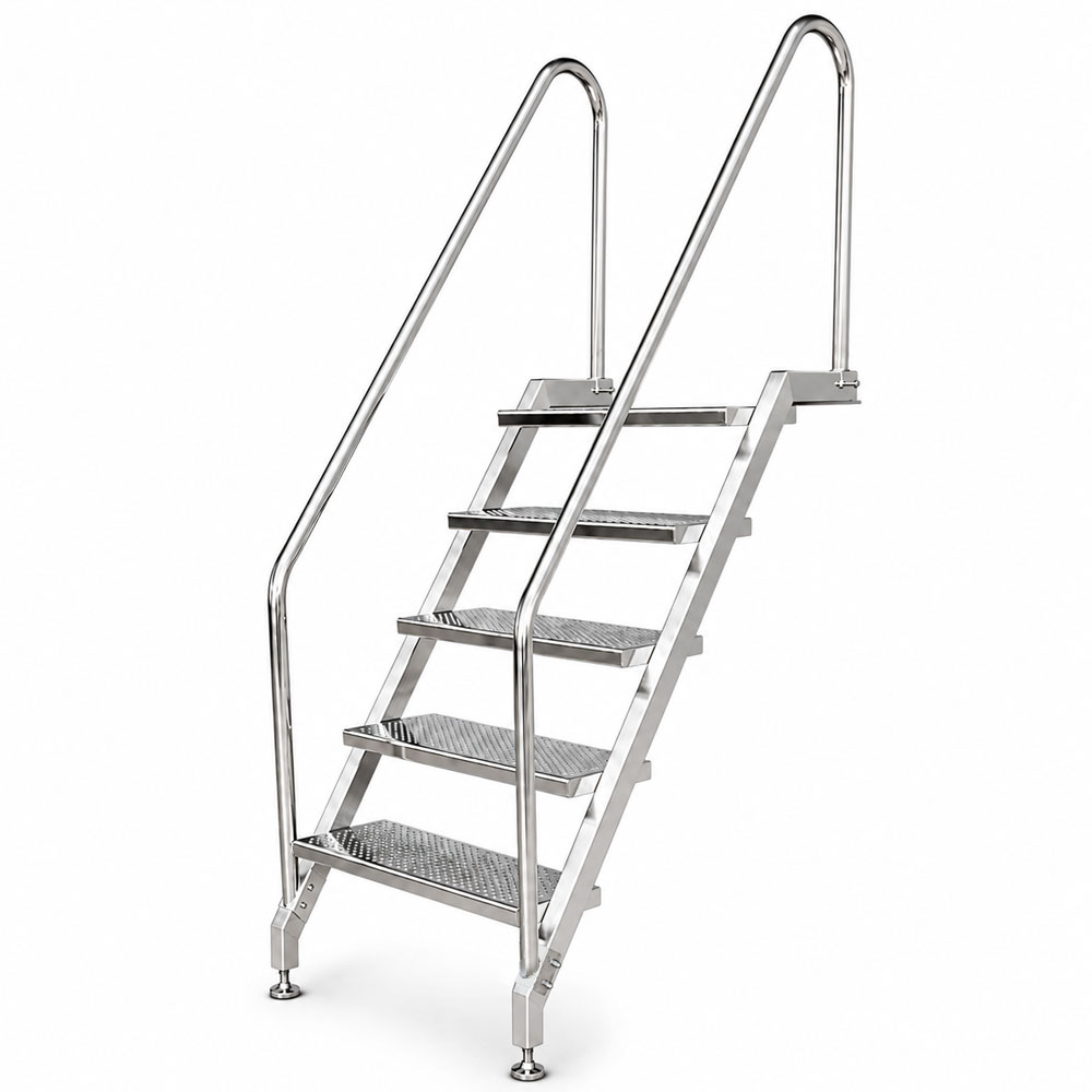 Pooltreppe Pooltreppe aus Edelstahl V4A mit 5 Stufen, beidseitigem Handlauf, für Schwimmbecken