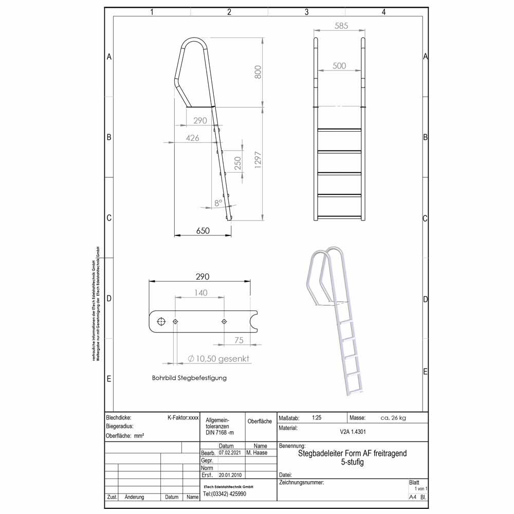 Datenblatt-Stegleiter Form A, 5-stufig, freitragend