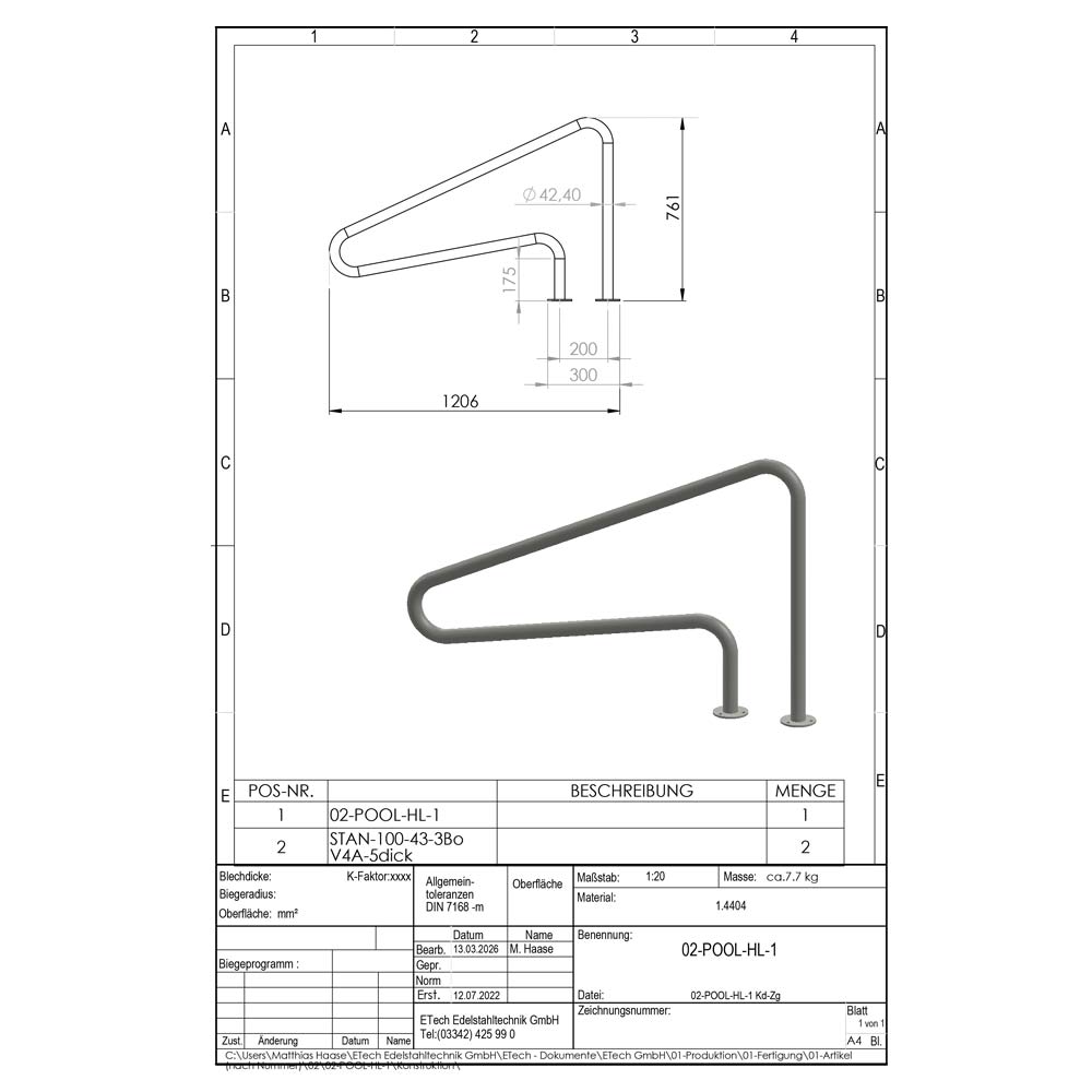 Handlauf für Pool-Zeicchnung