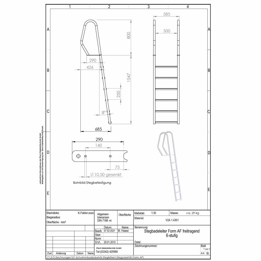 Datenblatt-Stegleiter Form A, 6-stufig, freitragend