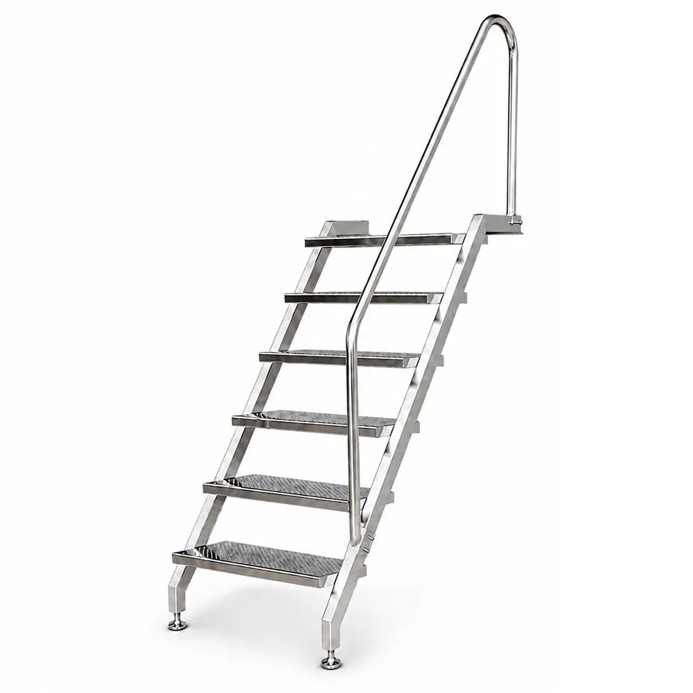Pooltreppe aus Edelstahl V4A mit 6 Stufen, rechtsseitigem Handlauf, für Schwimmbecken