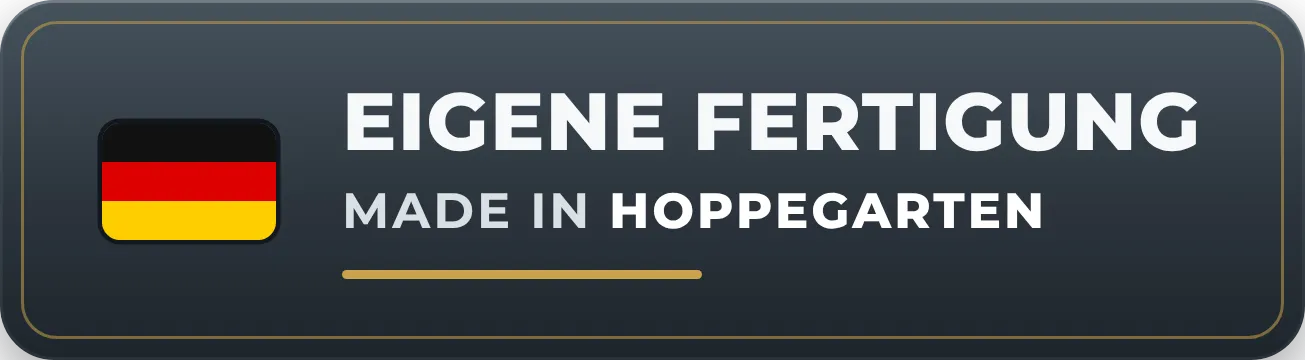 Qualitätssiegel „Eigene Fertigung – Made in Hoppegarten" von ETech Edelstahltechnik – Edelstahlprodukte aus eigener Fertigung in Deutschland