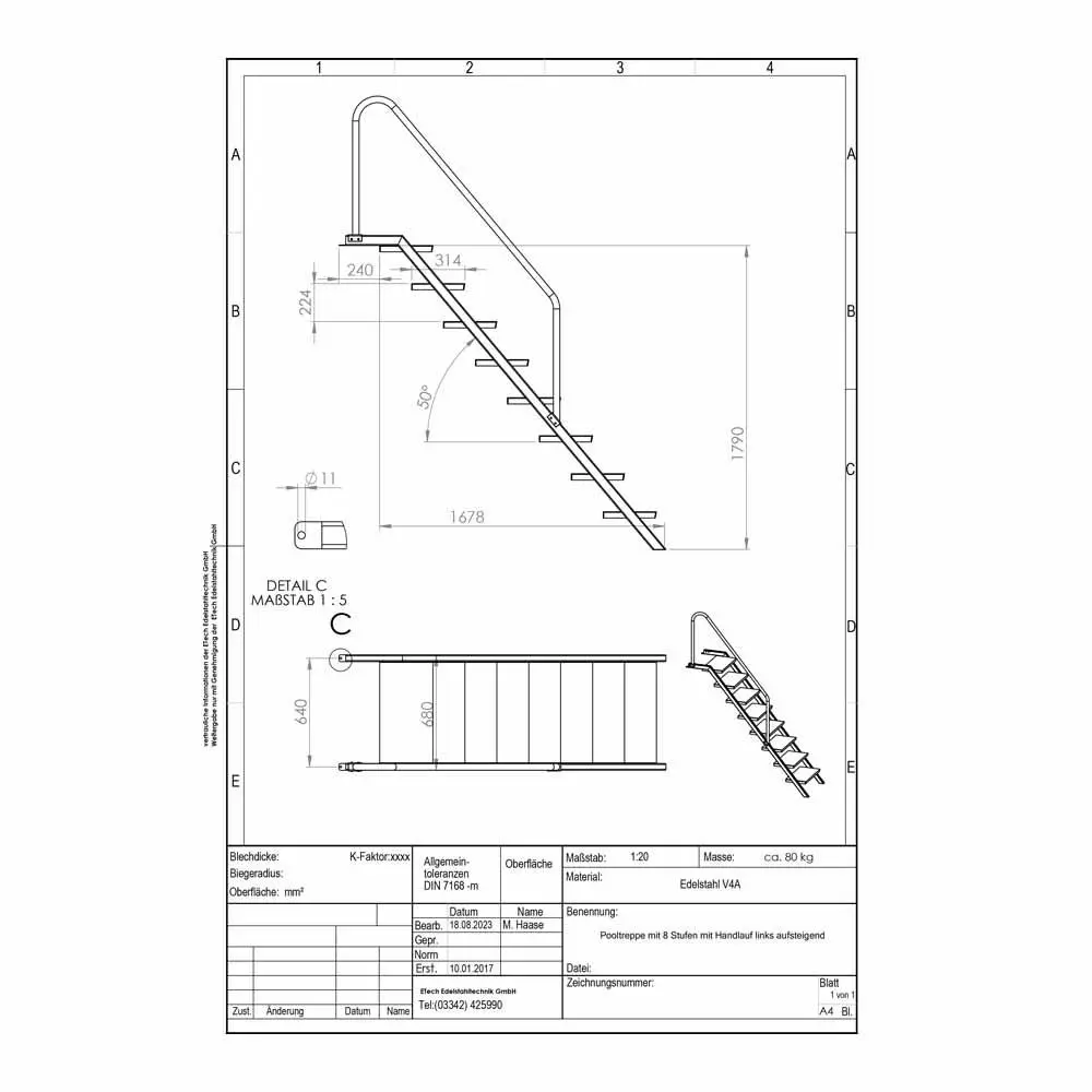 Pooltreppe-technische Daten