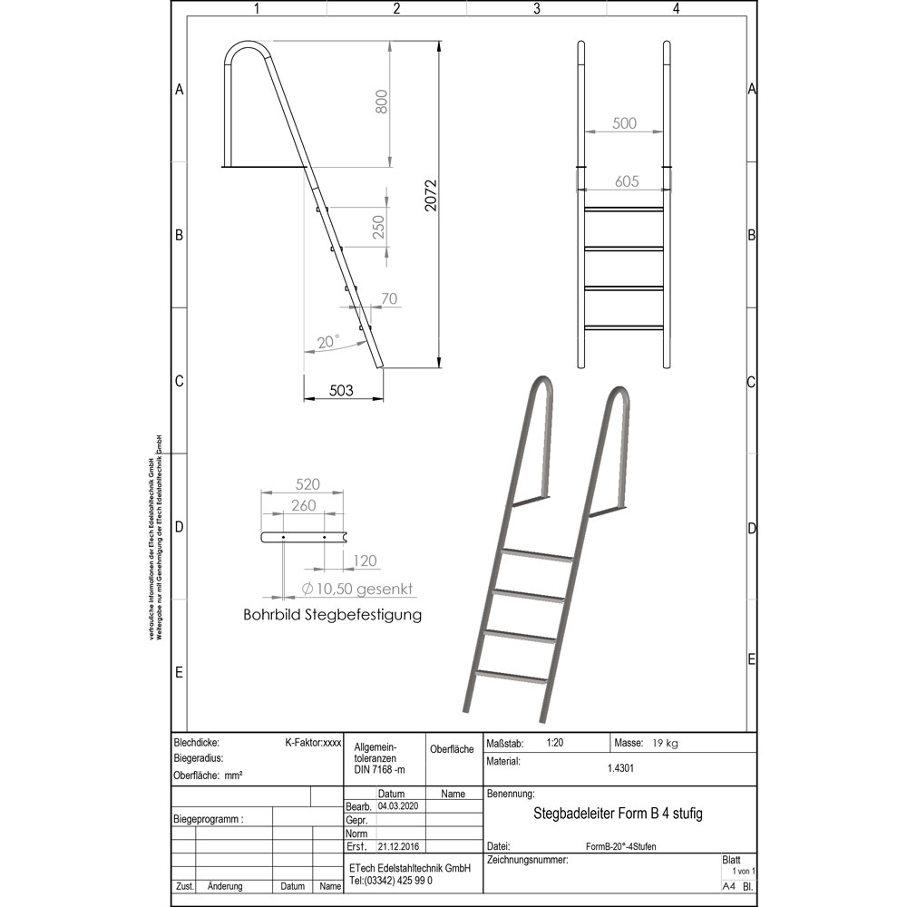 Stegbadeleiter Form B - 20° geneigt