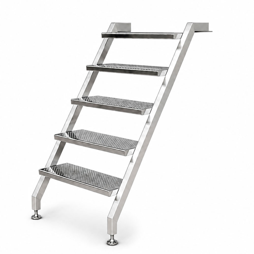 Pooltreppe aus Edelstahl V4A mit 5 Stufen ohne Handlauf, für Schwimmbecken