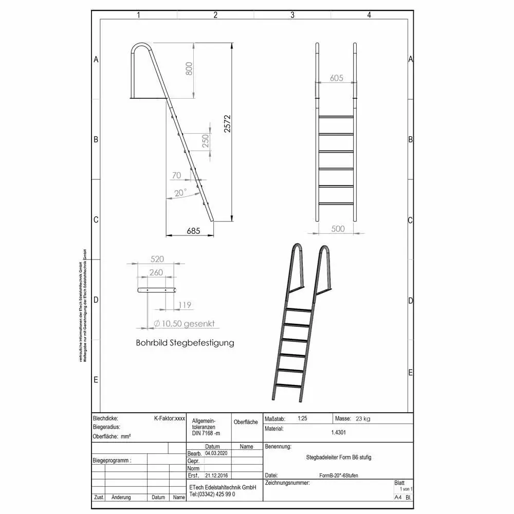 Datenblatt-Stegbadeleiter Form B, 6-stufig