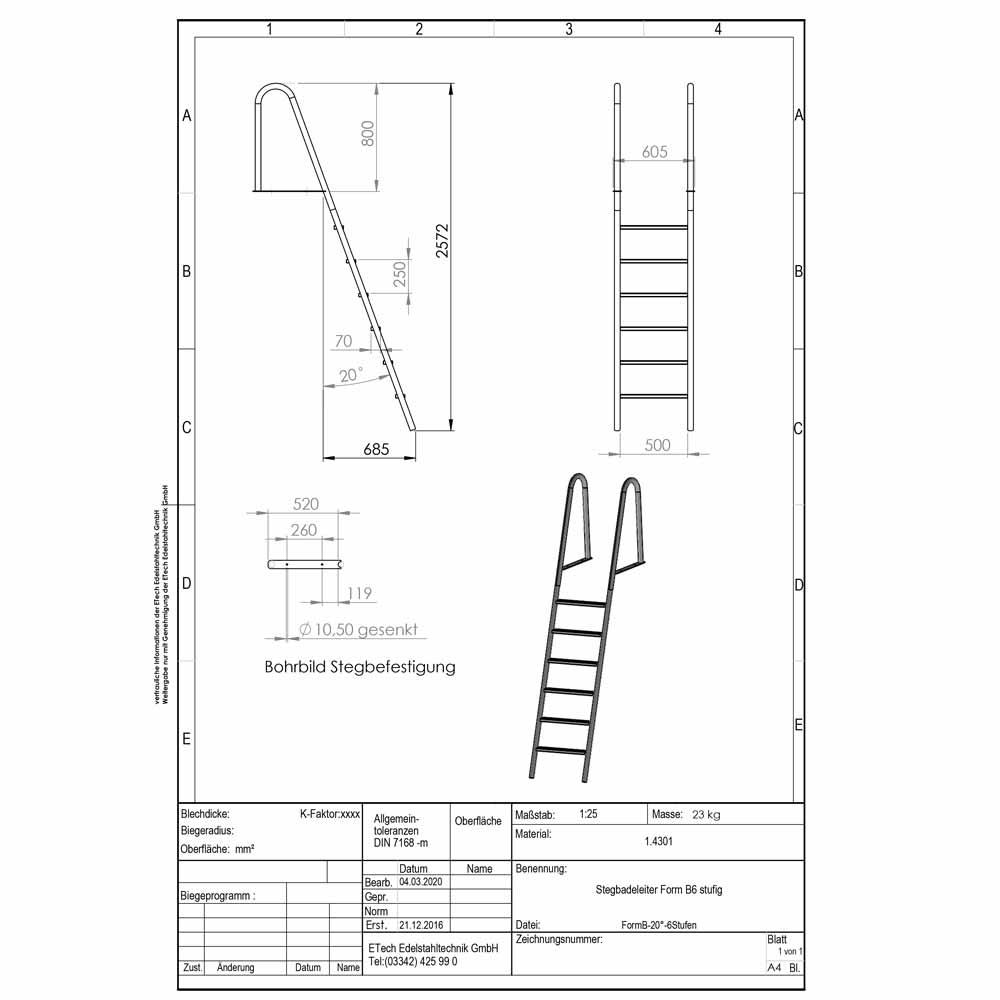 Datenblatt-Stegbadeleiter Form B, 6-stufig